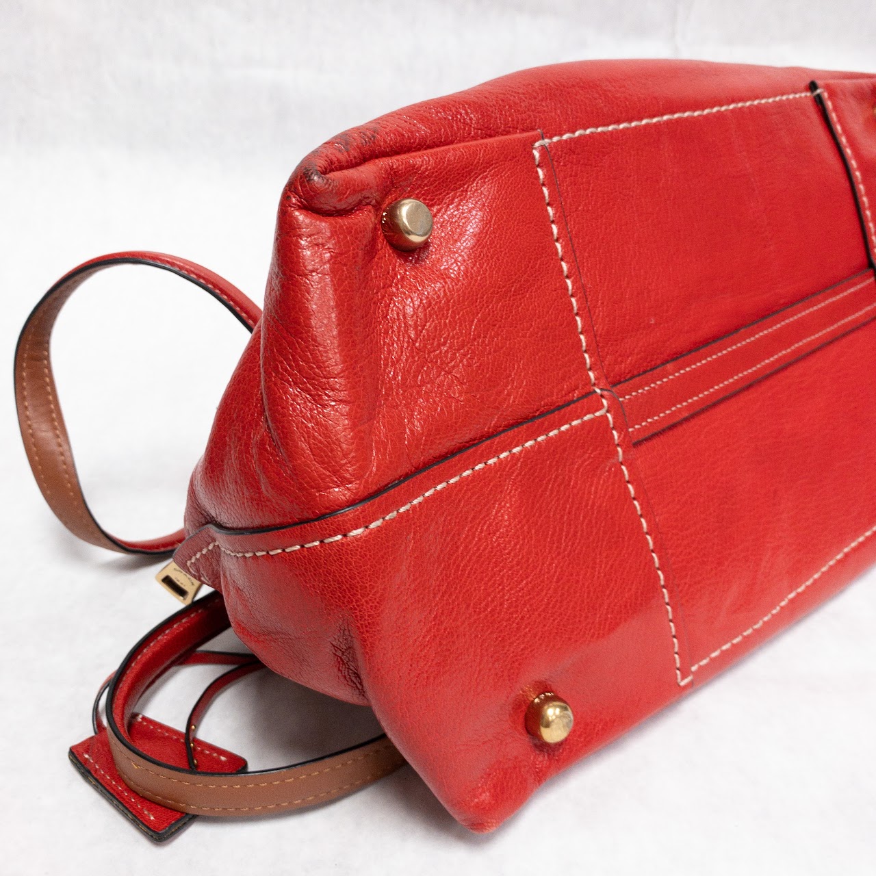 Coach Red Leather Turn-Lock Handbag