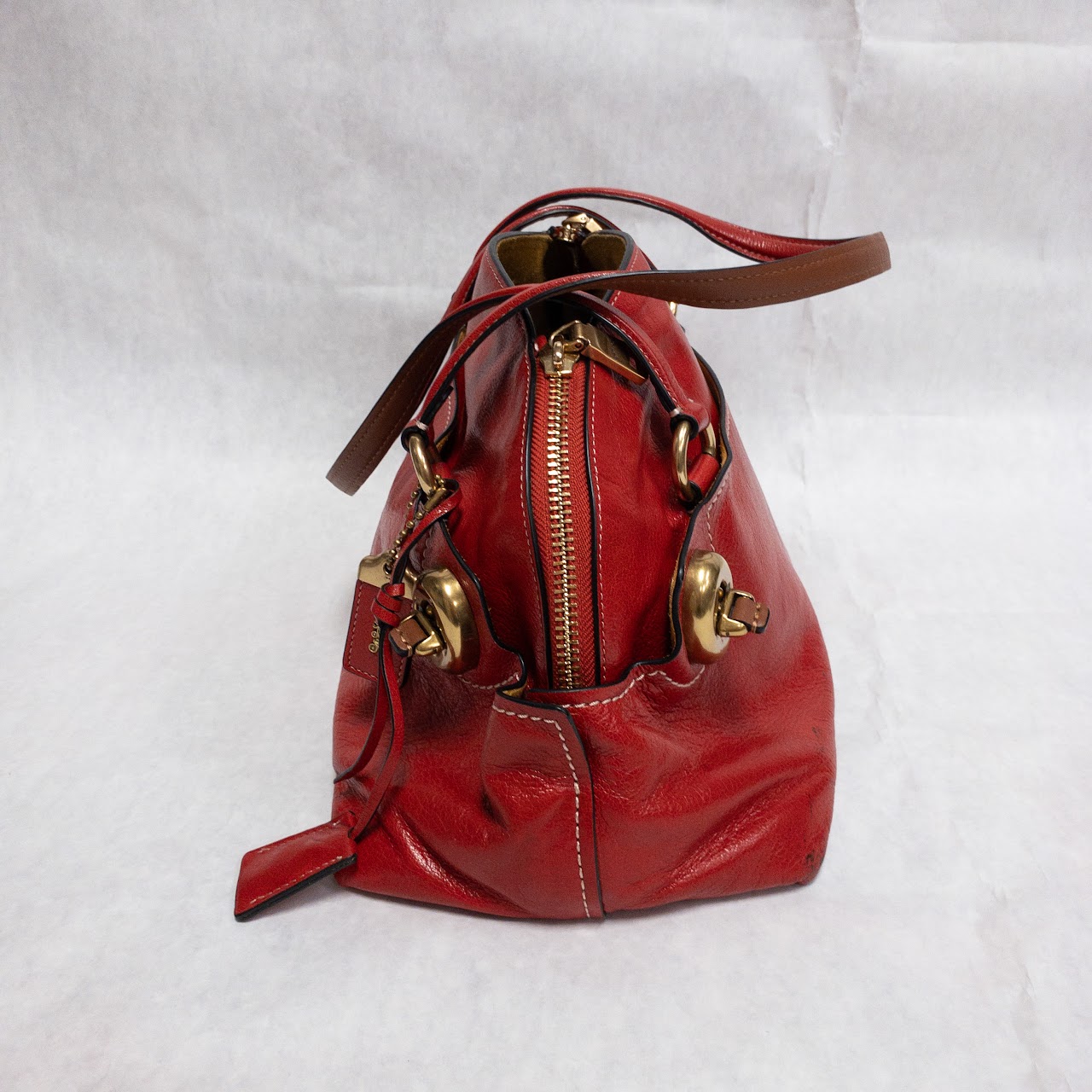 Coach Red Leather Turn-Lock Handbag