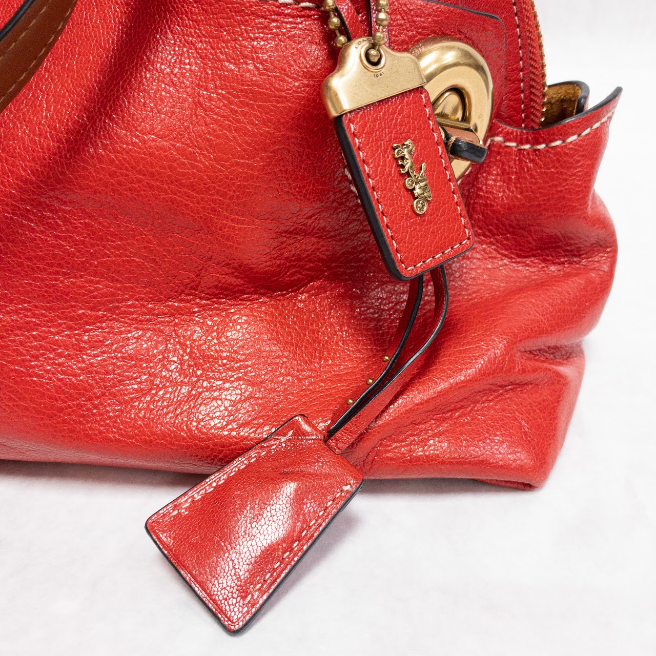 Coach Red Leather Turn-Lock Handbag