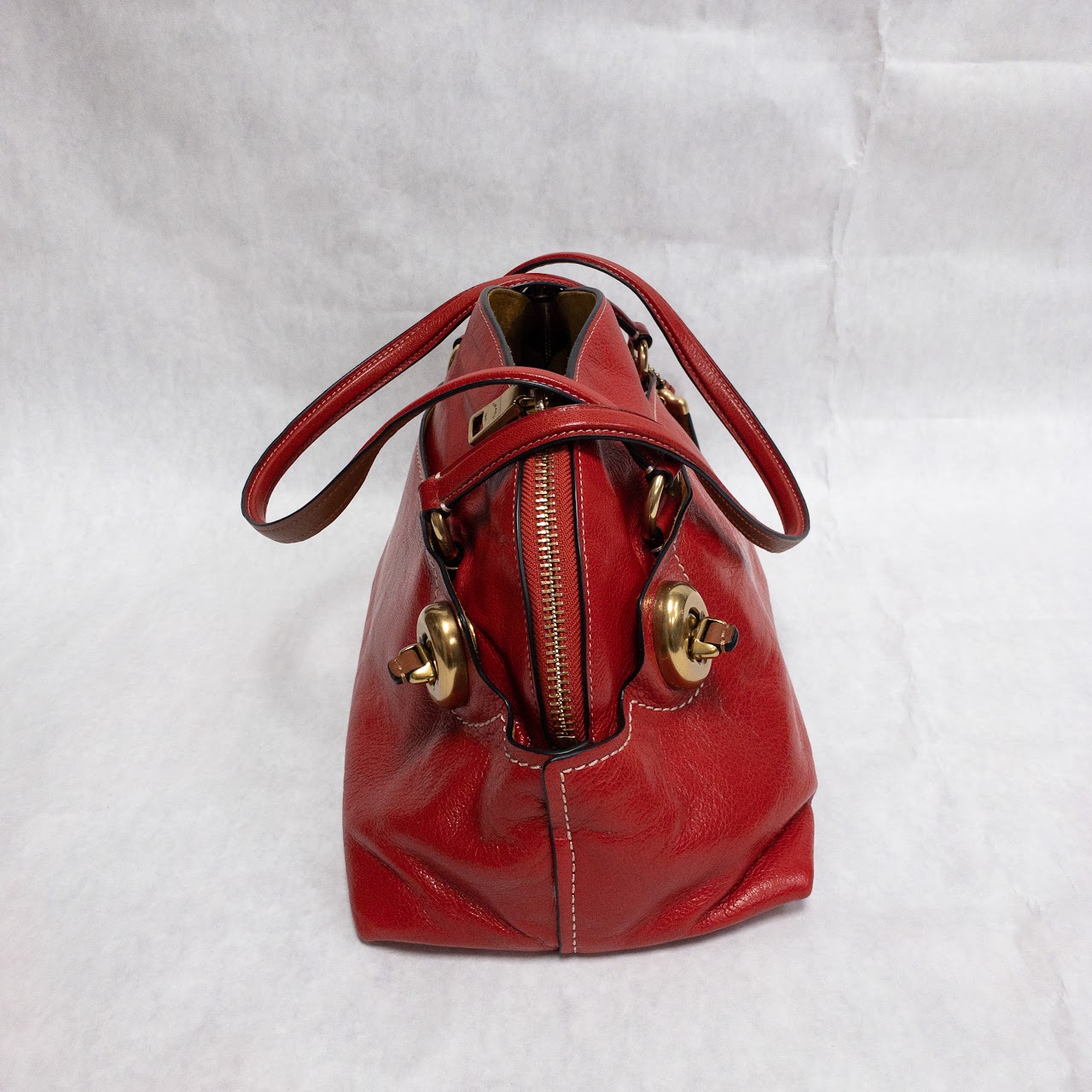 Coach Red Leather Turn-Lock Handbag