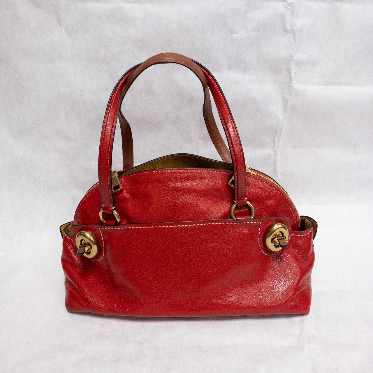 Coach Red Leather Turn-Lock Handbag