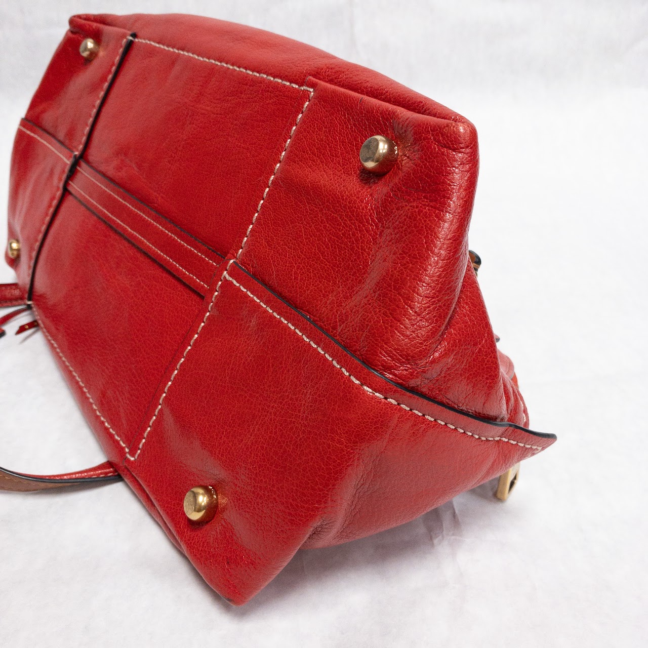 Coach Red Leather Turn-Lock Handbag