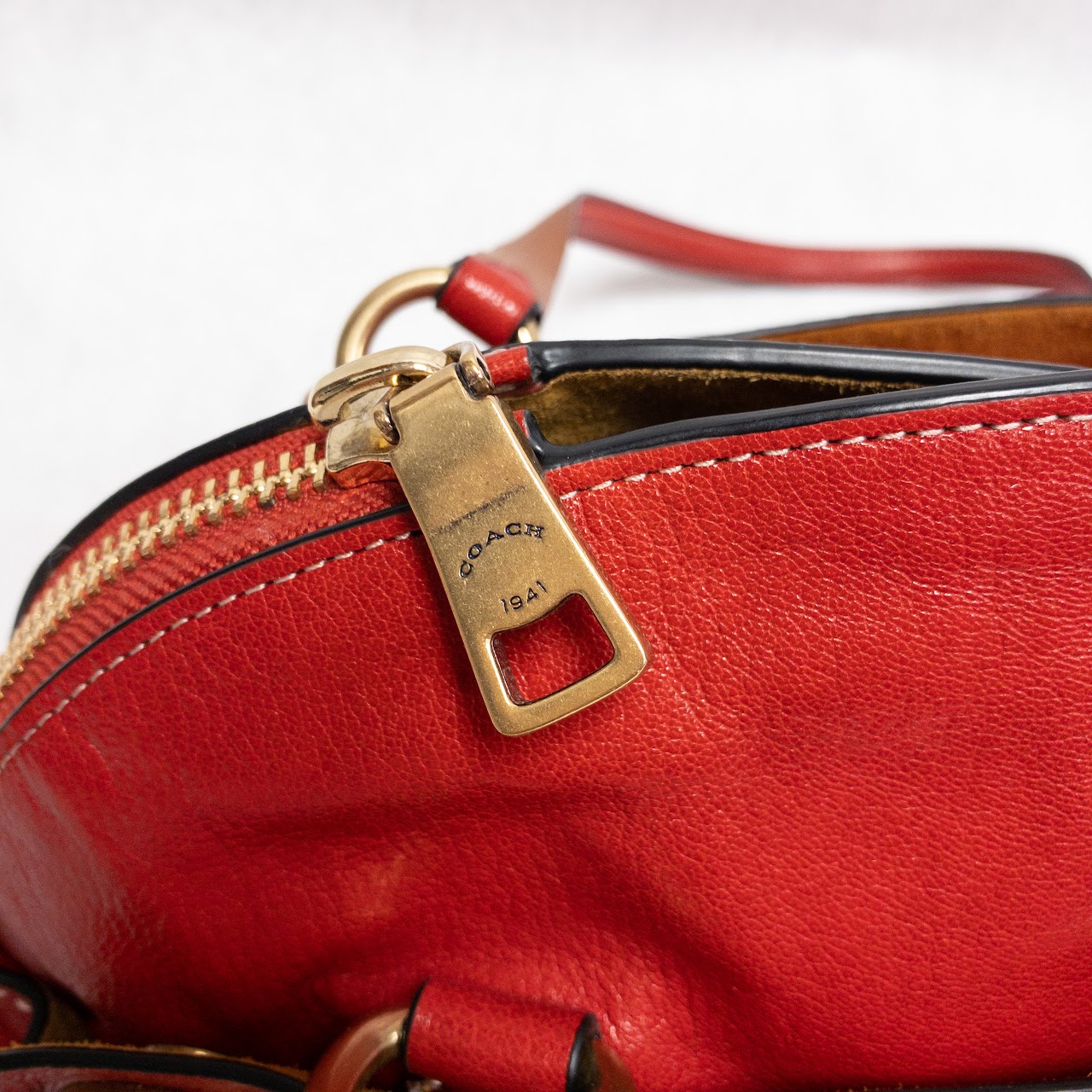 Coach Red Leather Turn-Lock Handbag