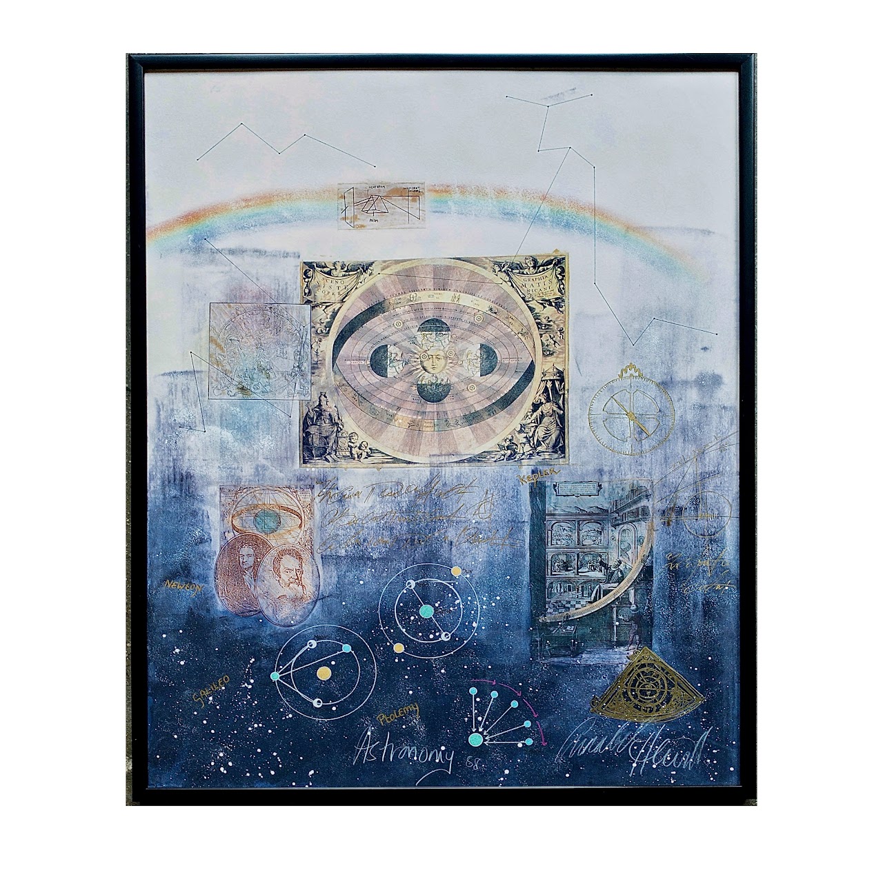 Signed Mixed-Media Ptolemy Astronomy Painting