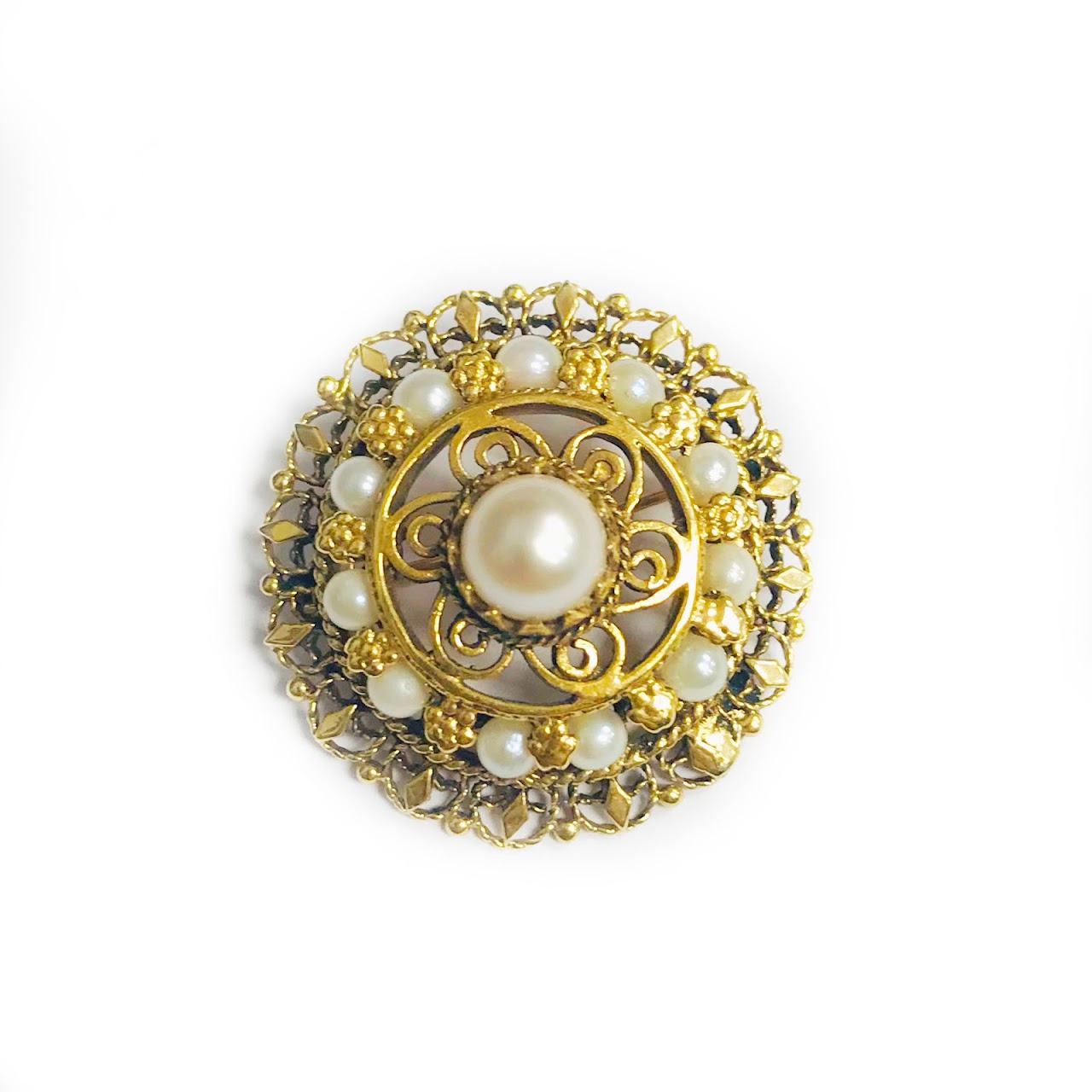 14K Gold & Pearl Convertible Brooch