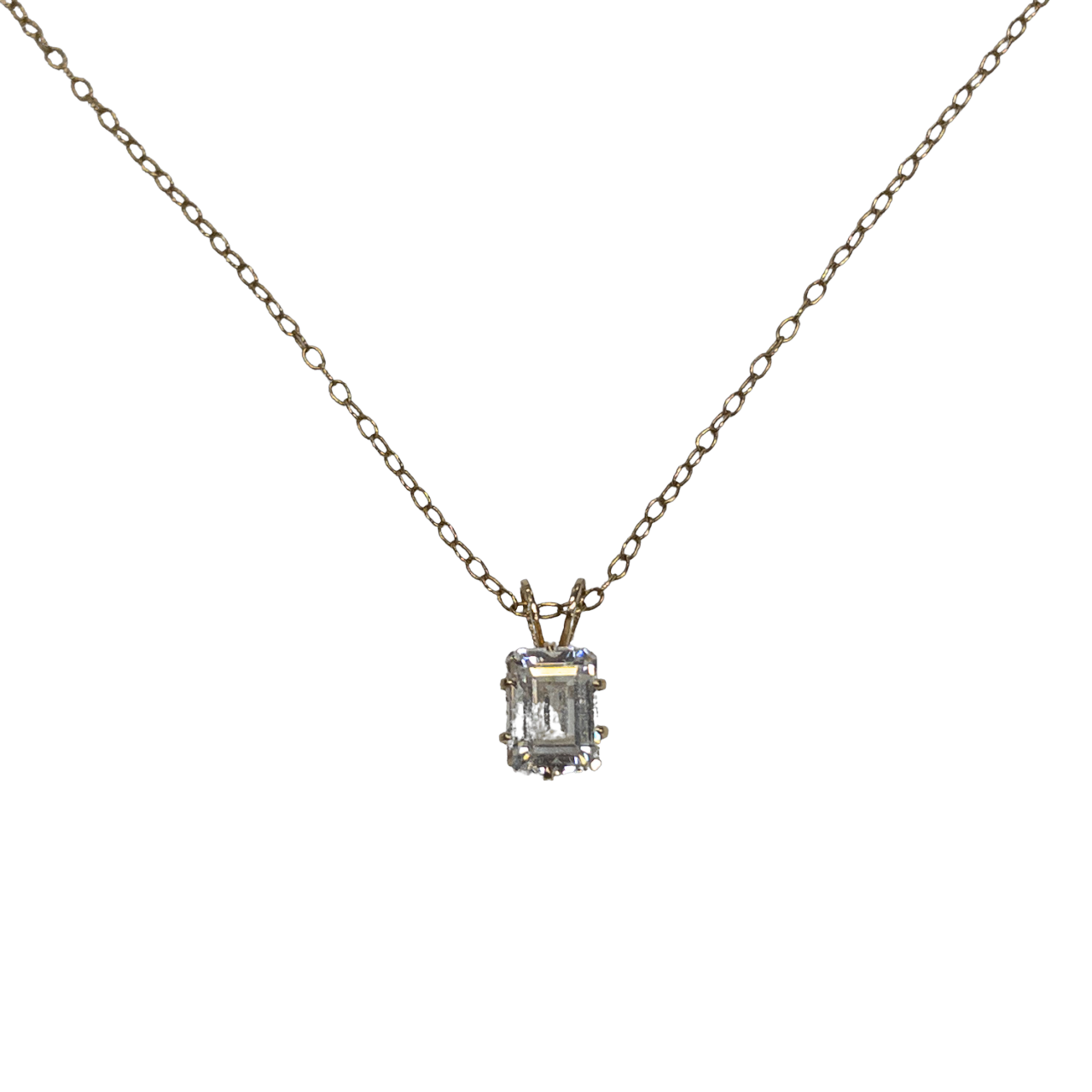 14K Gold & Clear Stone Pendant Necklace