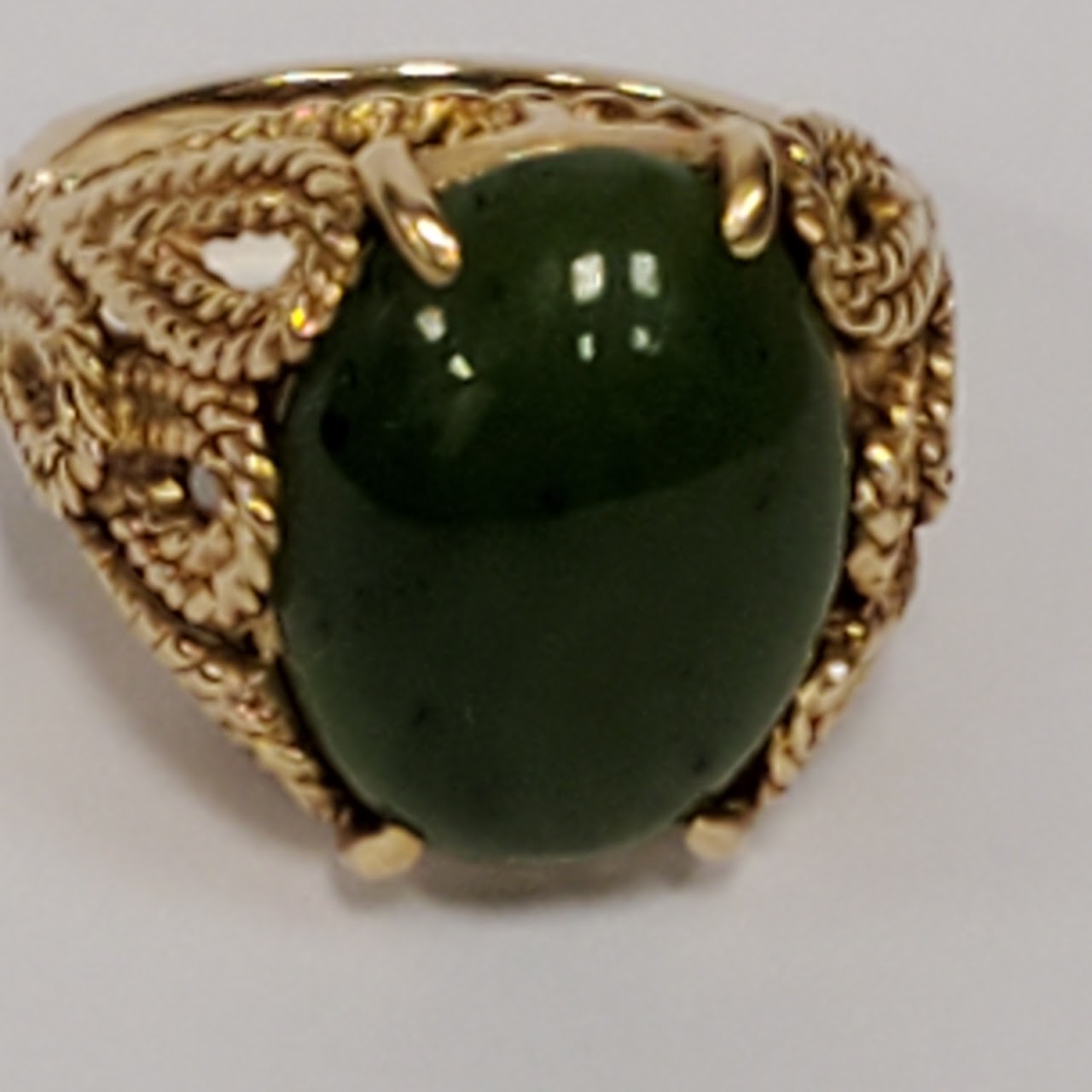 14K Gold Nephrite Jade Ring