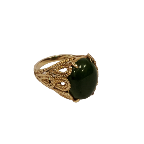 14K Gold Nephrite Jade Ring