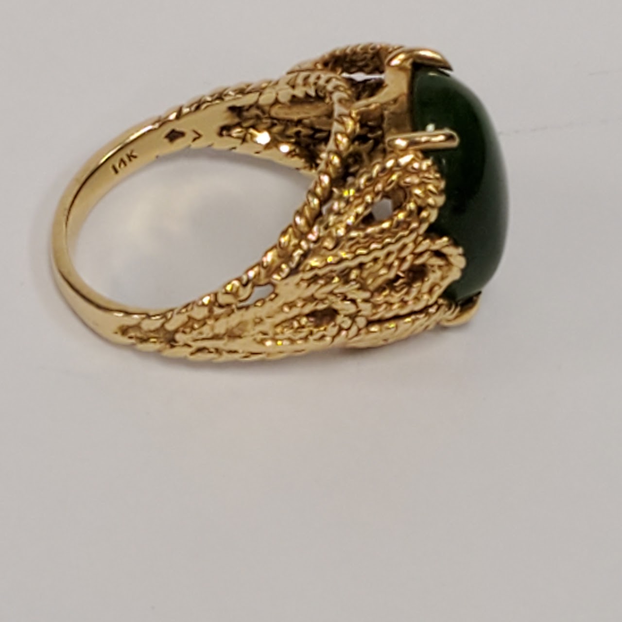 14K Gold Nephrite Jade Ring