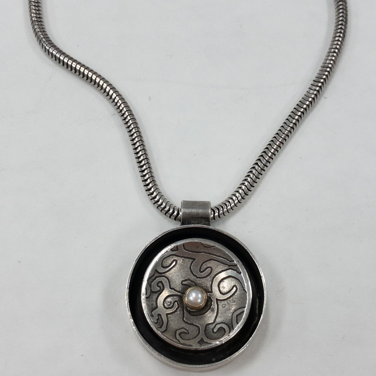 Sterling Silver Necklace & 800 Silver and Seed Pearl Pendant