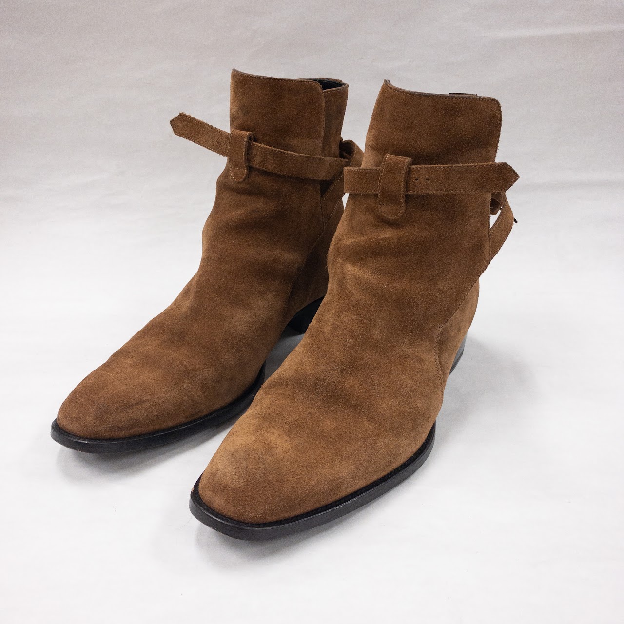 Saint Laurent Suede Strapped Chelsea Boots