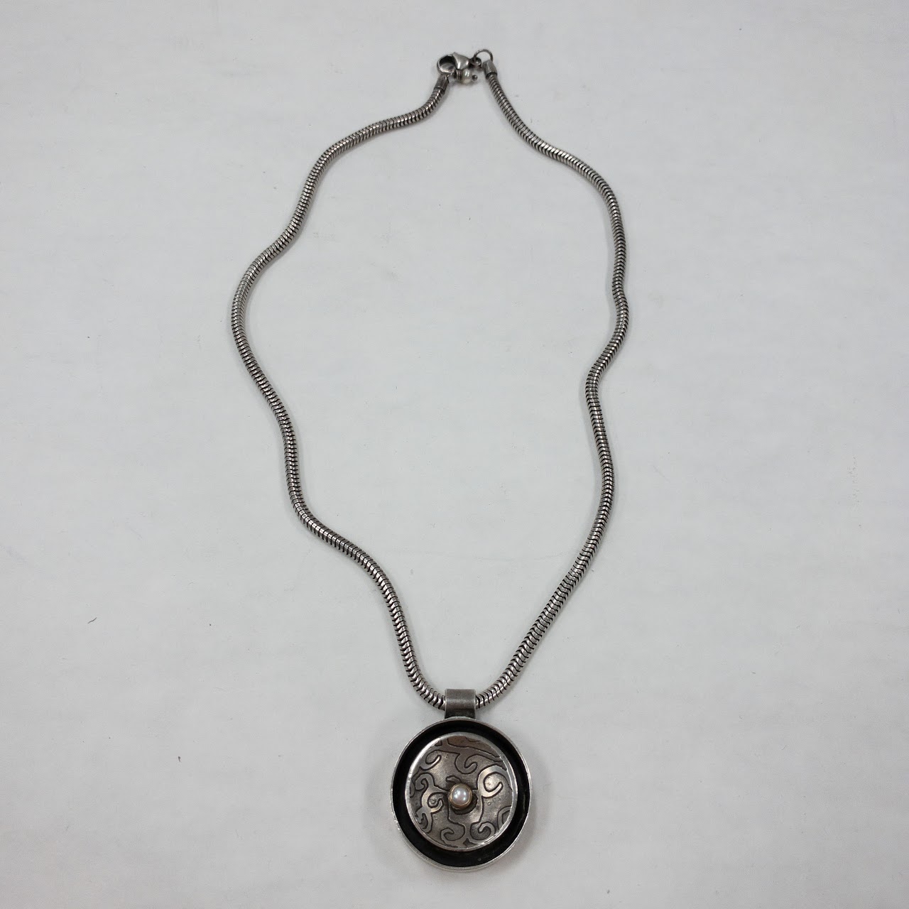 Sterling Silver Necklace & 800 Silver and Seed Pearl Pendant