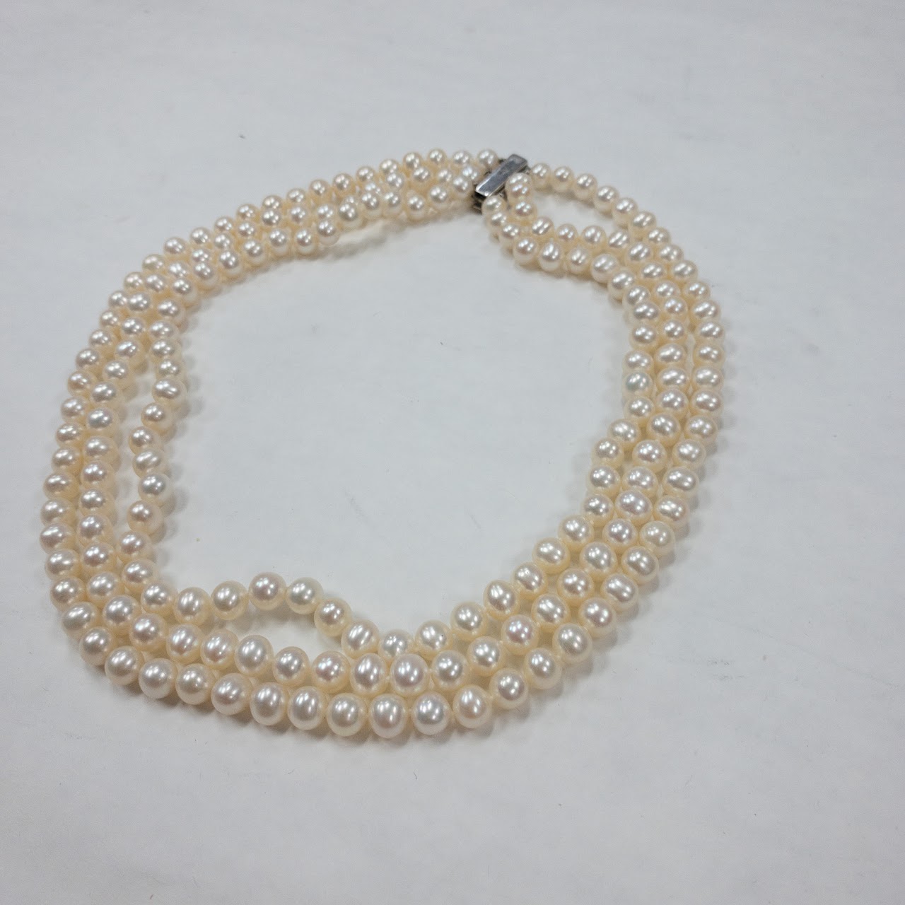 Pearl & Sterling Silver Triple Strand Necklace