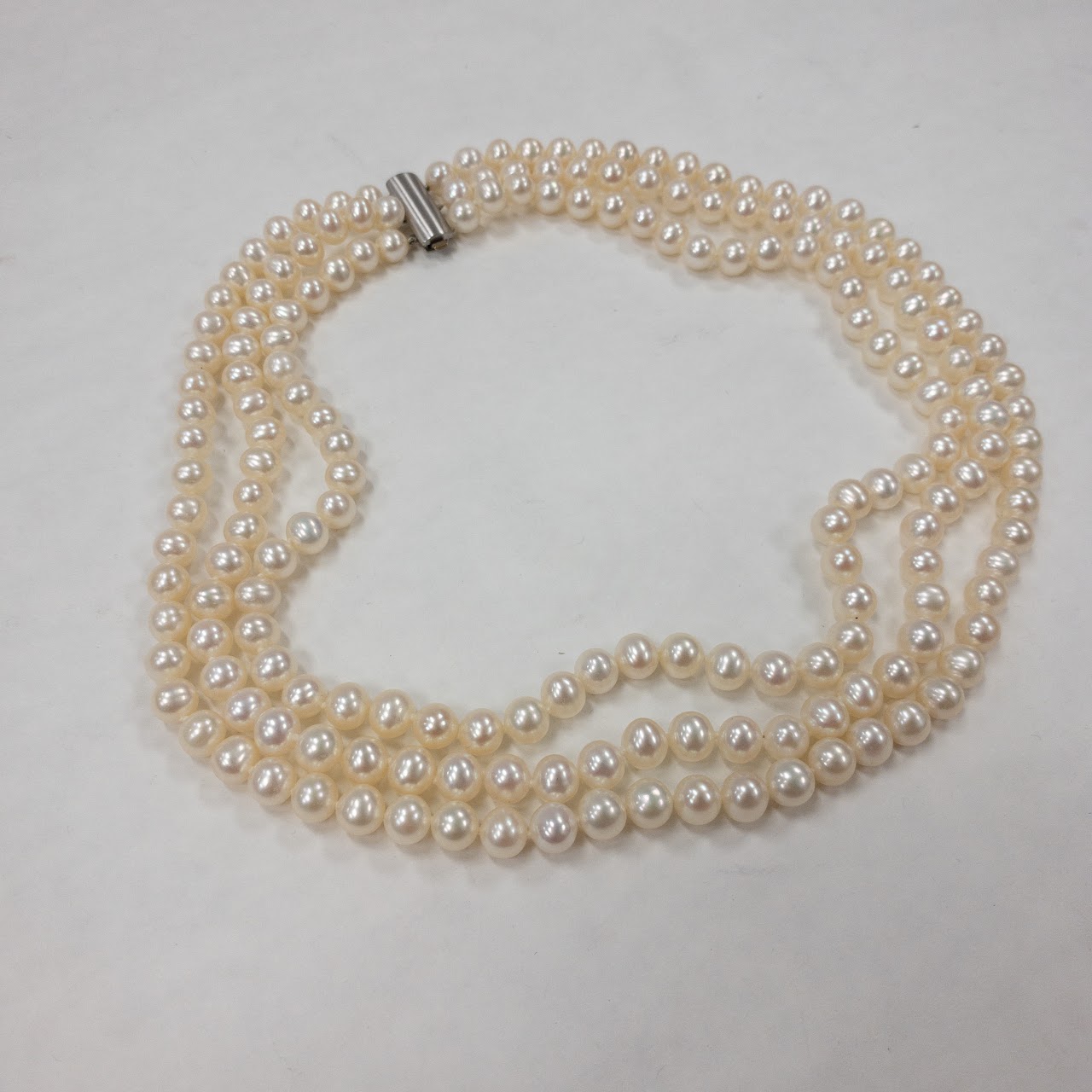 Pearl & Sterling Silver Triple Strand Necklace