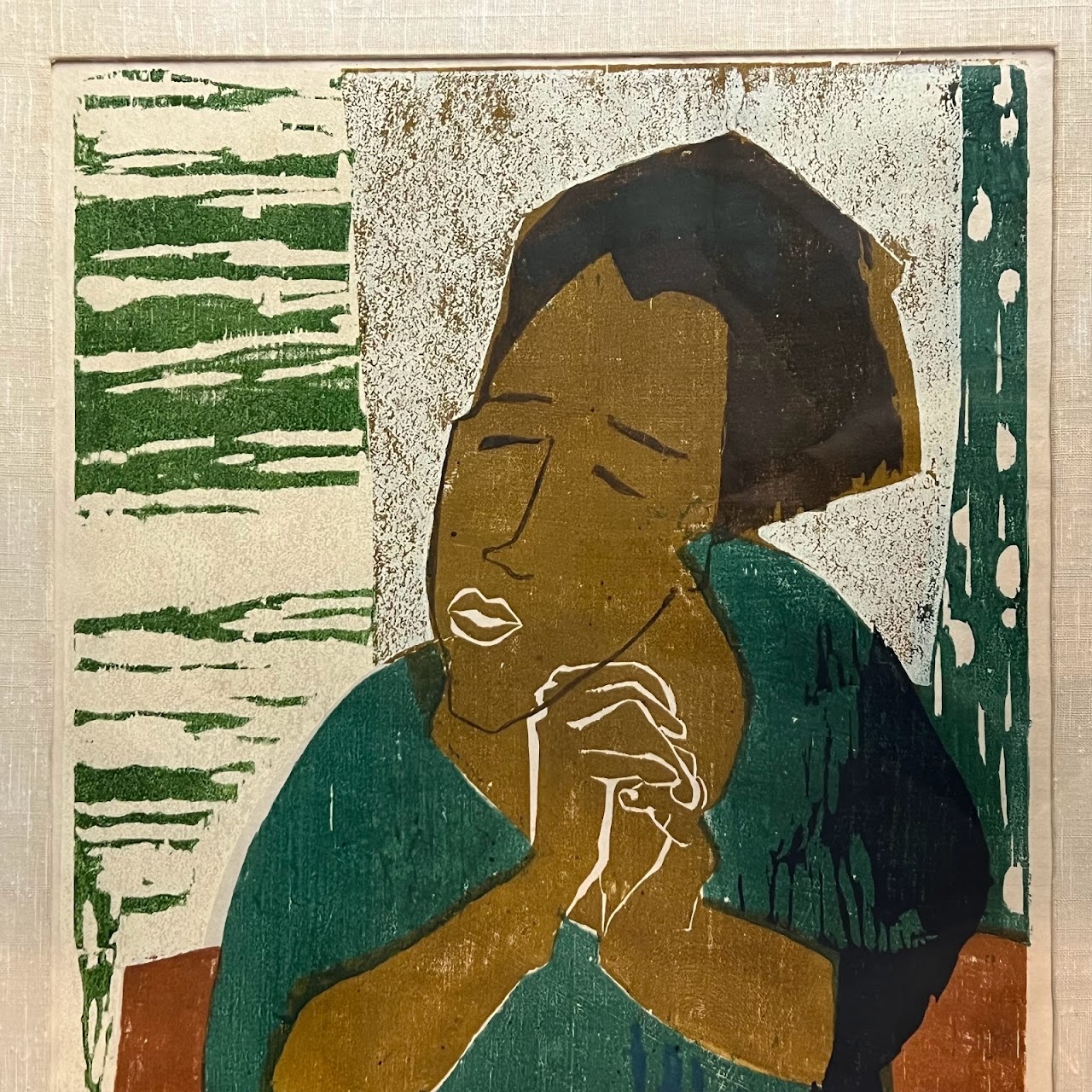 Ellen Nathan Signed 'Spiritual' Woodblock Print