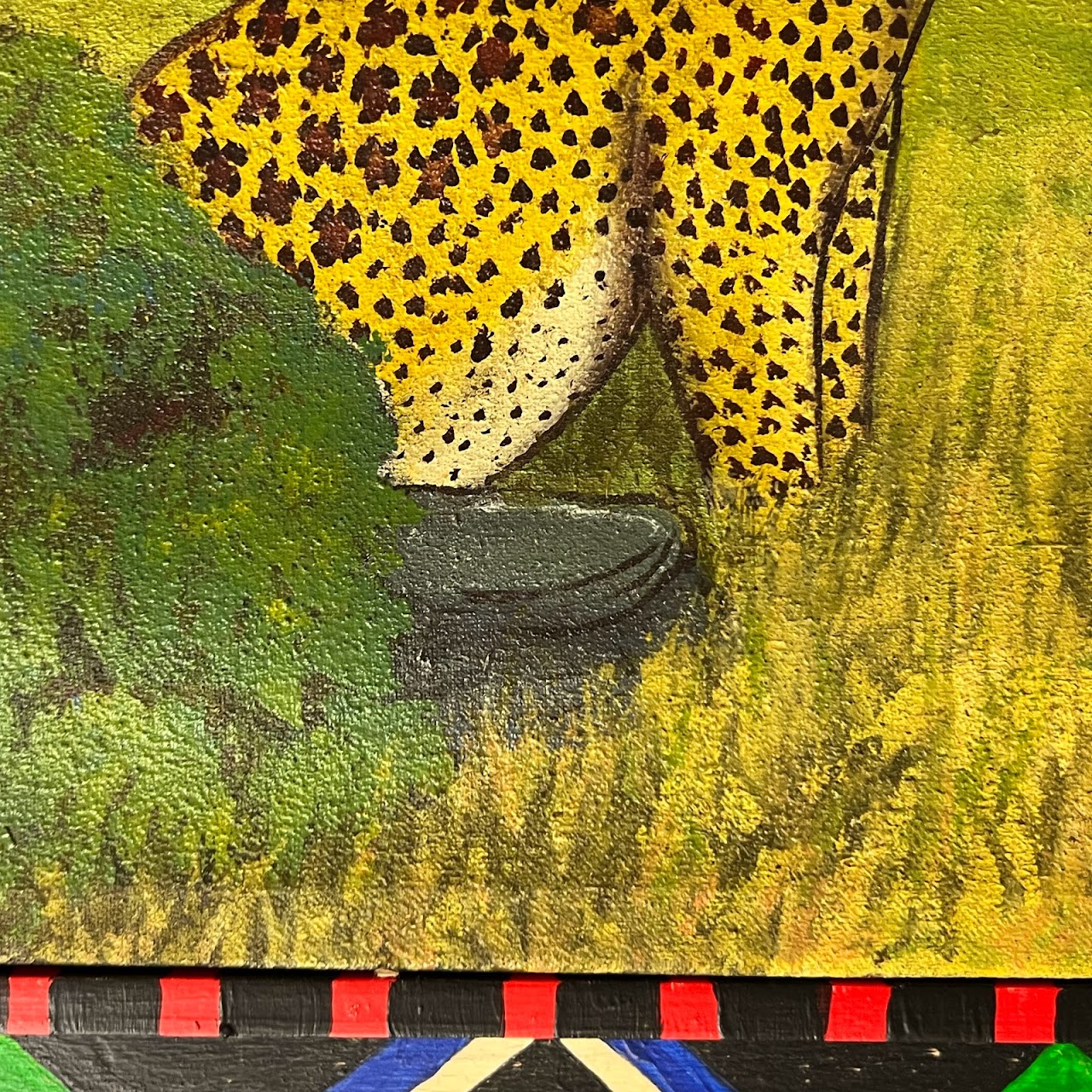 Cheetah Signed Folk Art Oil Painting