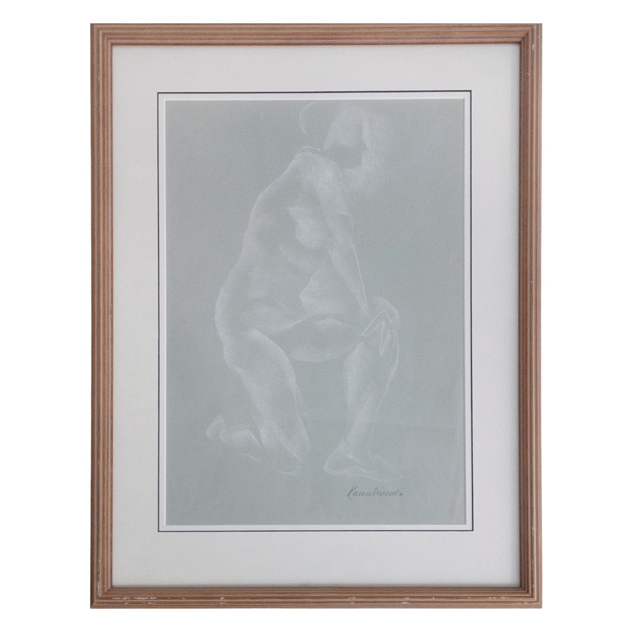 Xavier Gonzalez Signed Kneeling Figural Drawing