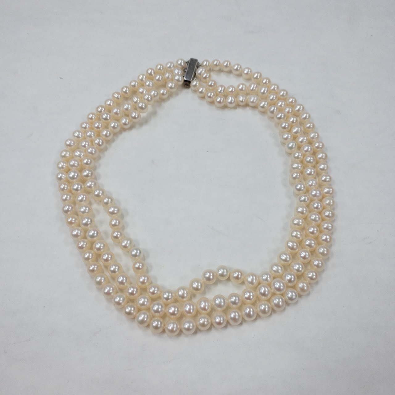 Pearl & Sterling Silver Triple Strand Necklace