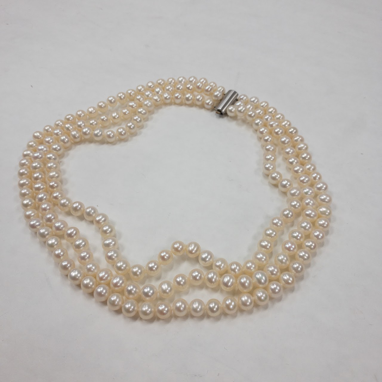 Pearl & Sterling Silver Triple Strand Necklace