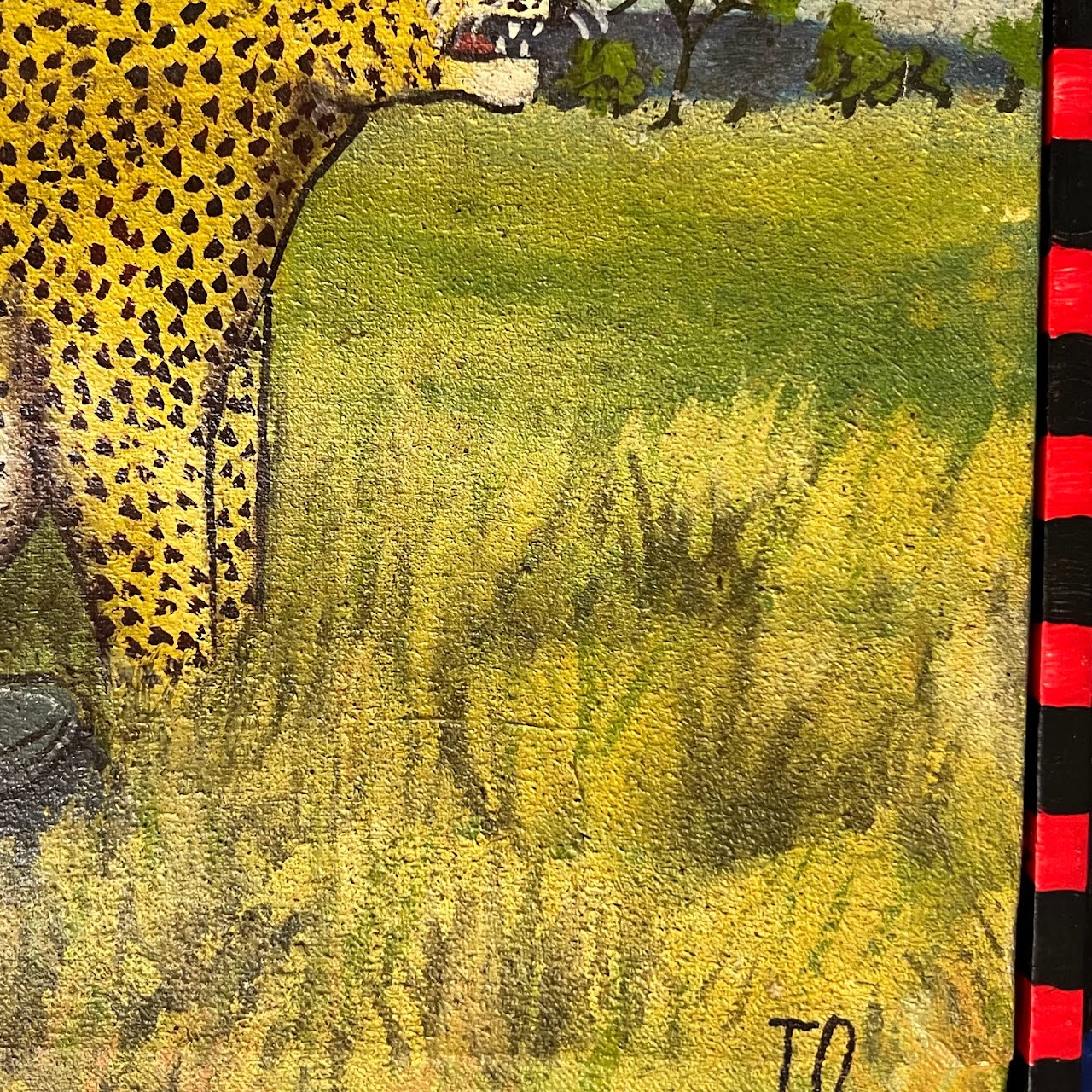 Cheetah Signed Folk Art Oil Painting