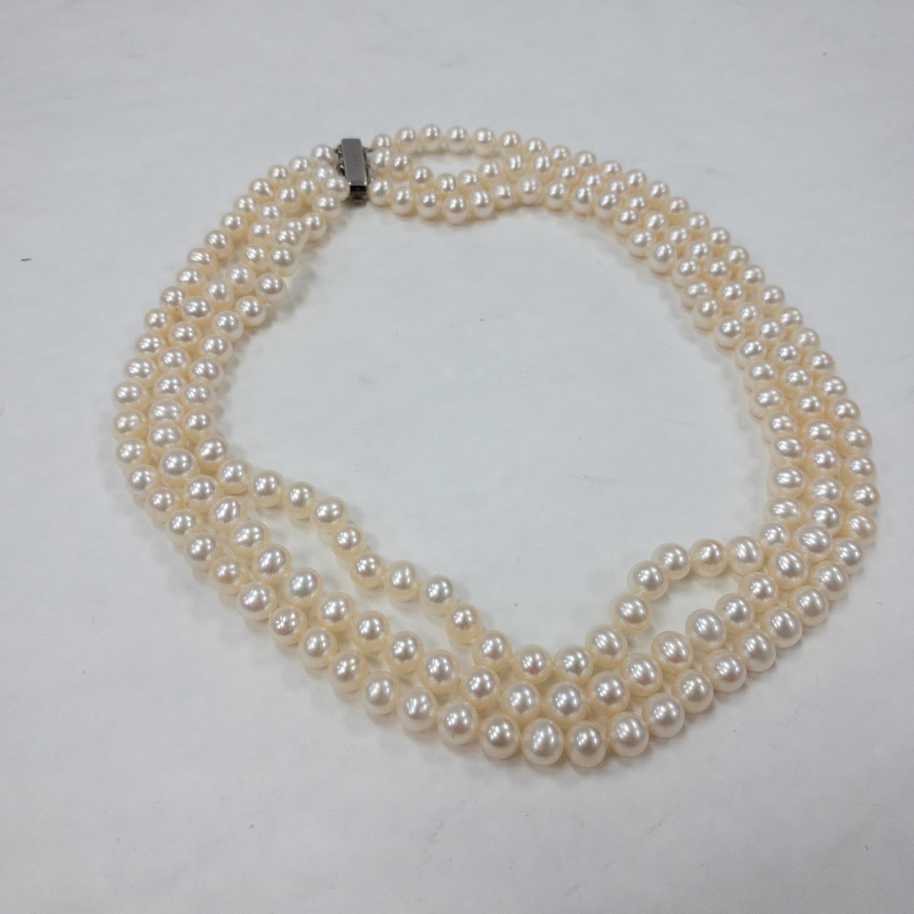 Pearl & Sterling Silver Triple Strand Necklace