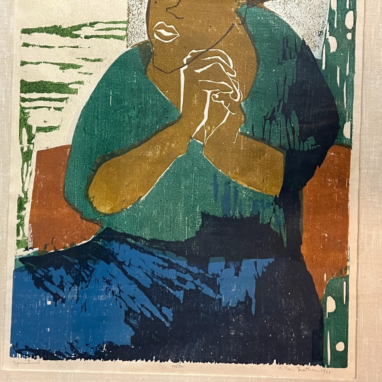 Ellen Nathan Signed 'Spiritual' Woodblock Print