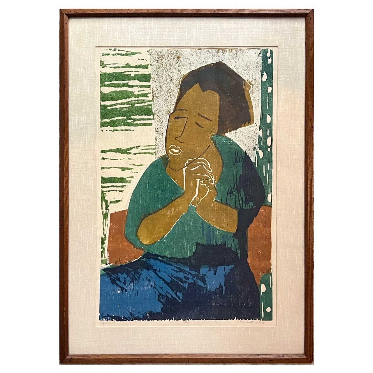 Ellen Nathan Signed 'Spiritual' Woodblock Print