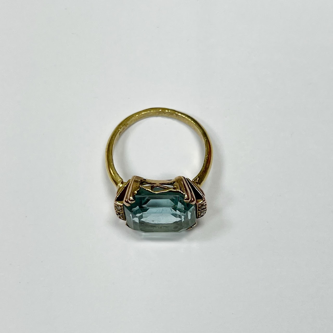 18K Gold, Blue Stone & Diamond Ring