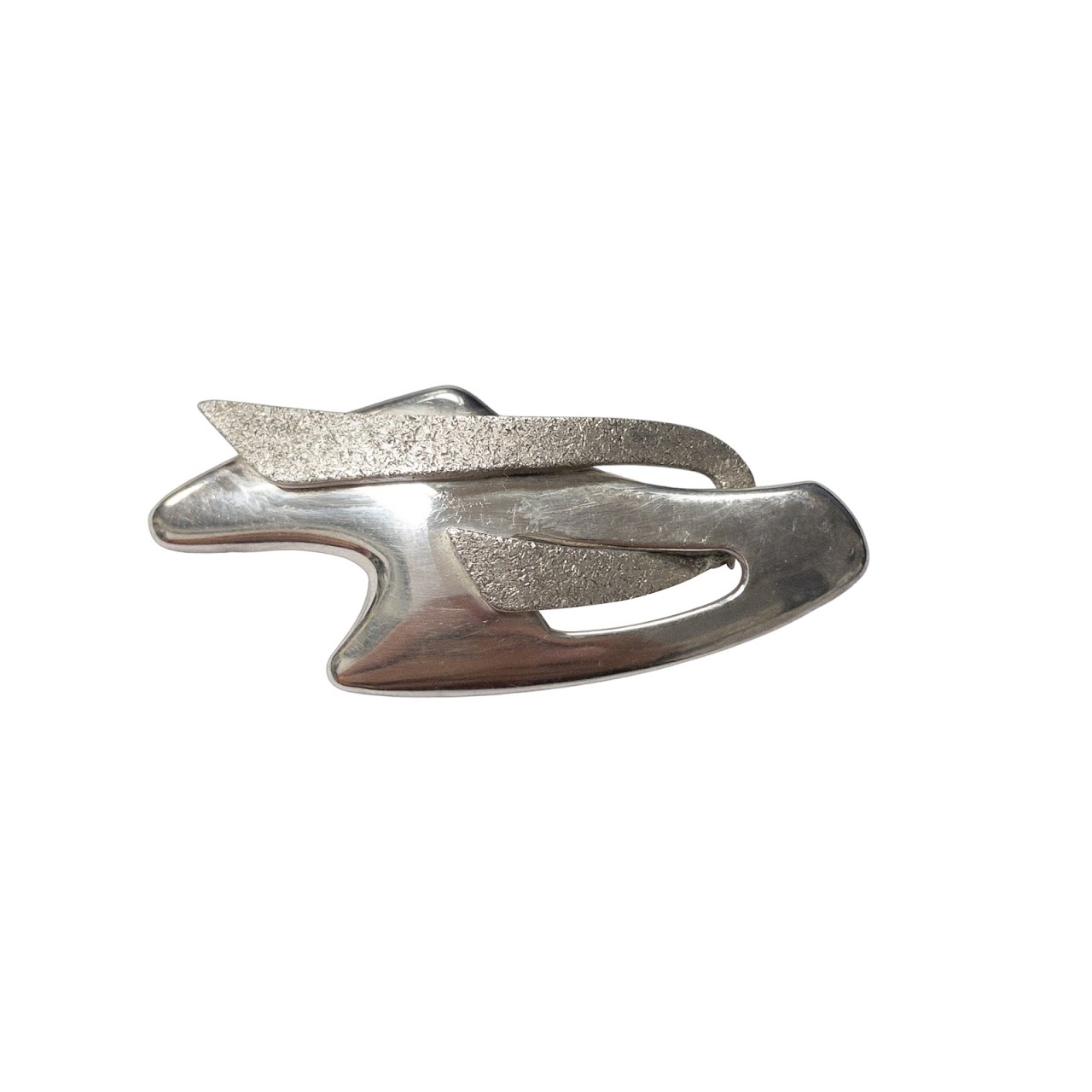 Sterling Silver Textured Abstract Brooch