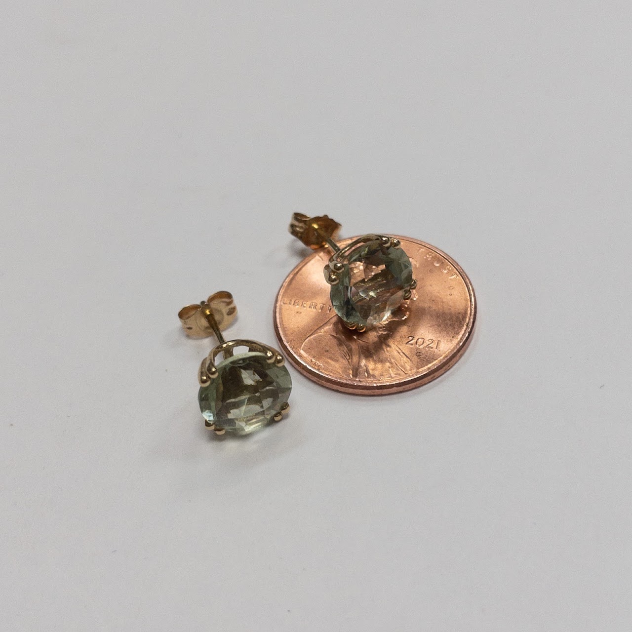 14K Gold Green Stone Studs