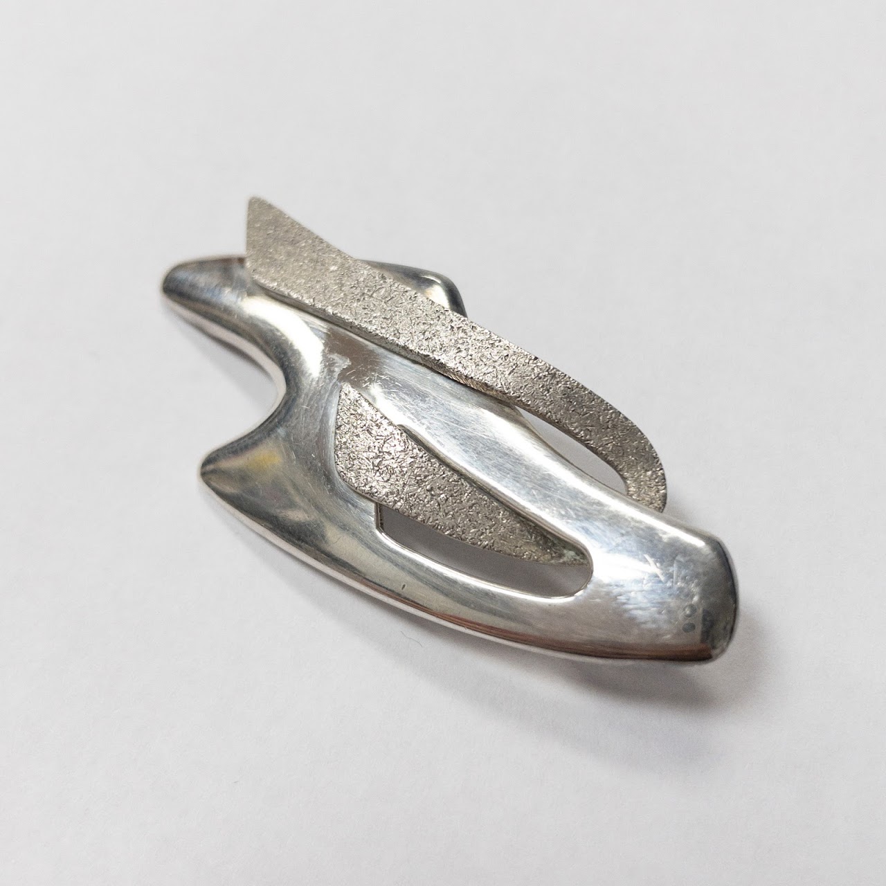 Sterling Silver Textured Abstract Brooch