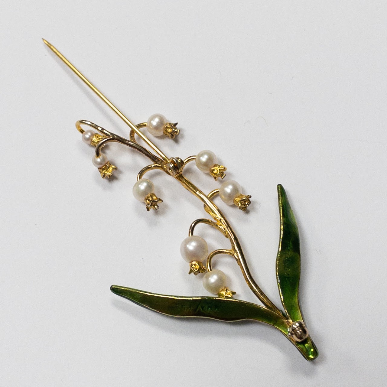 Vermeil, Enamel & Pearl Lily of the Valley MMA Brooch