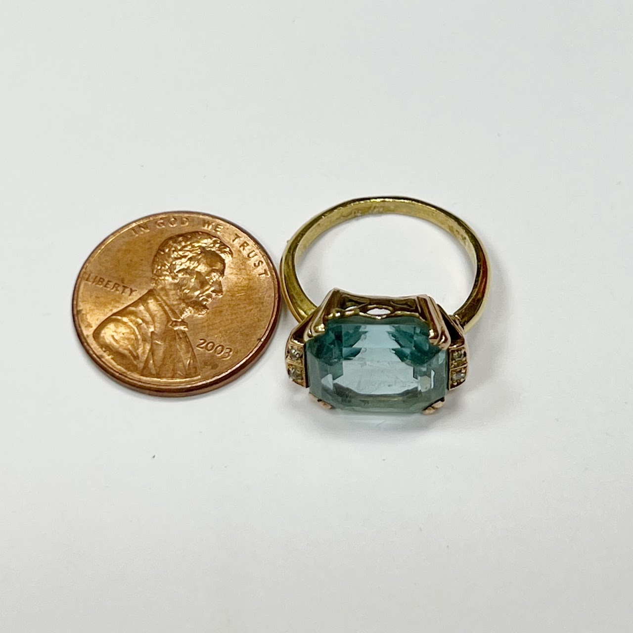 18K Gold, Blue Stone & Diamond Ring