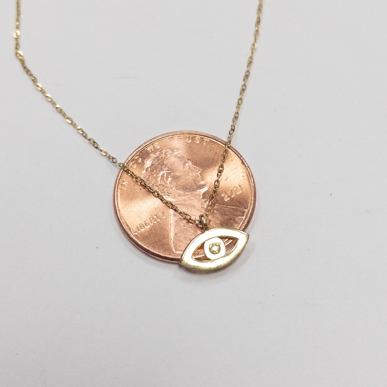 14K Gold Evil Eye Pendant Necklace