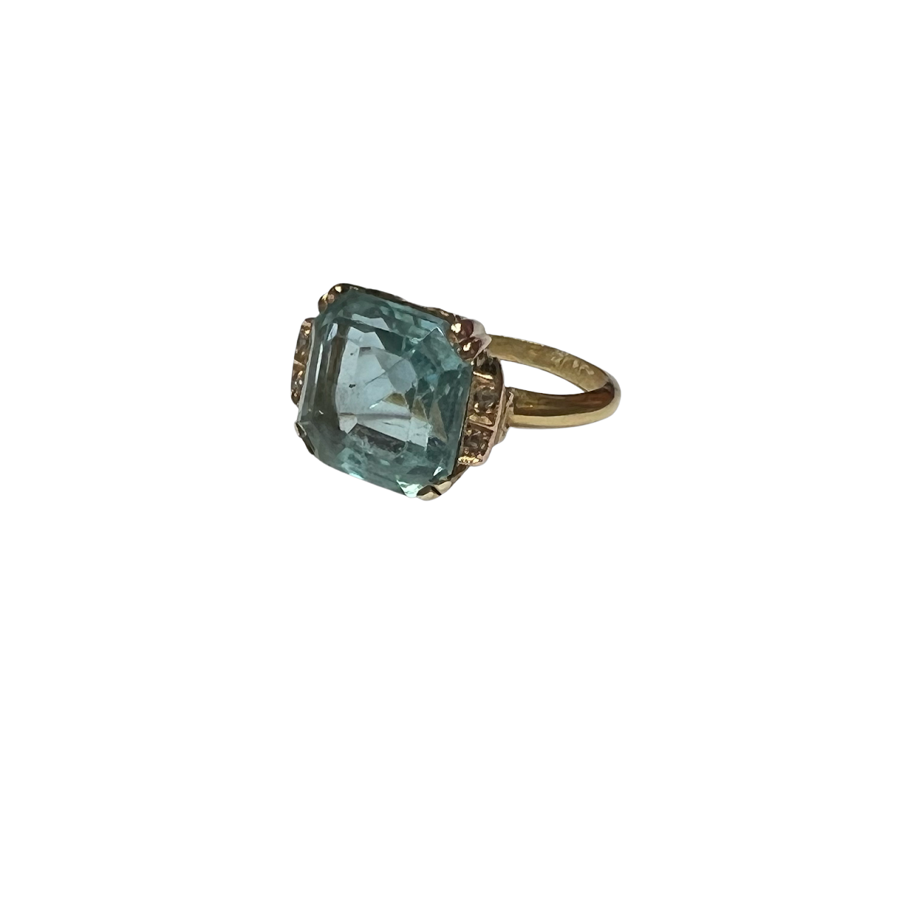 18K Gold, Blue Stone & Diamond Ring