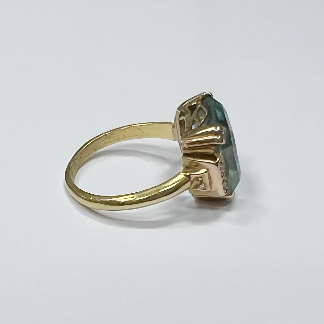 18K Gold, Blue Stone & Diamond Ring