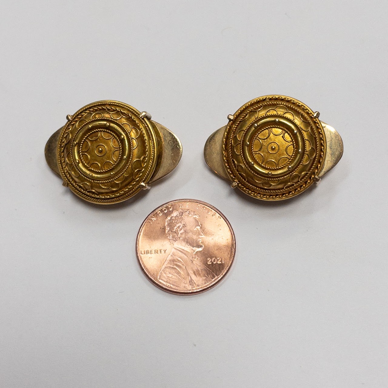 14K & 18K Victorian Converted Button Cover Pin Pair