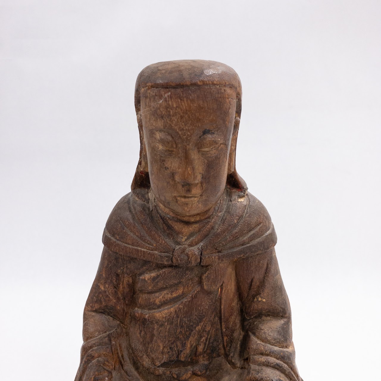 Vintage Wooden Guan Yin Seated Statue