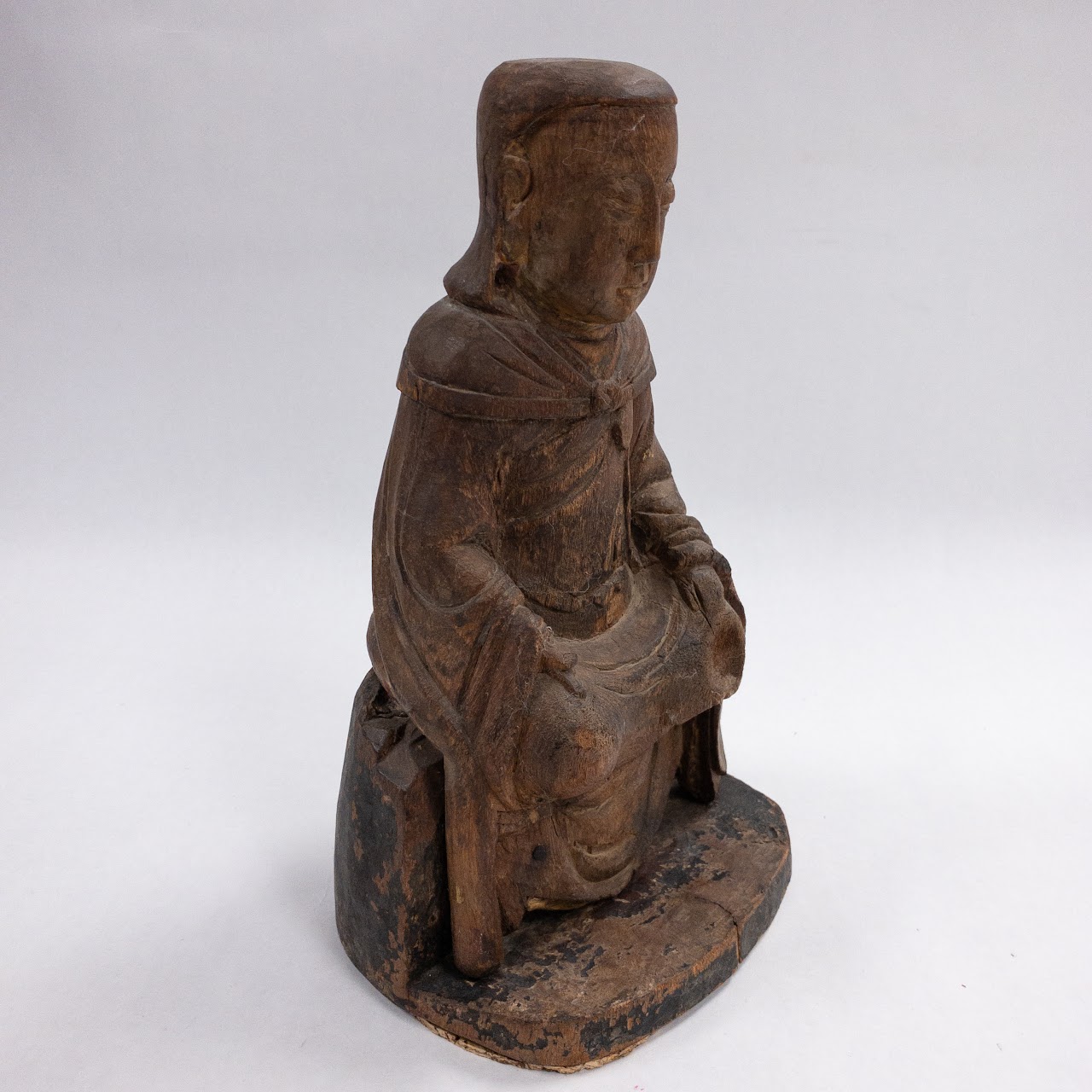 Vintage Wooden Guan Yin Seated Statue