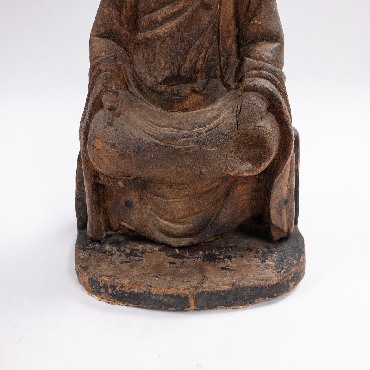 Vintage Wooden Guan Yin Seated Statue