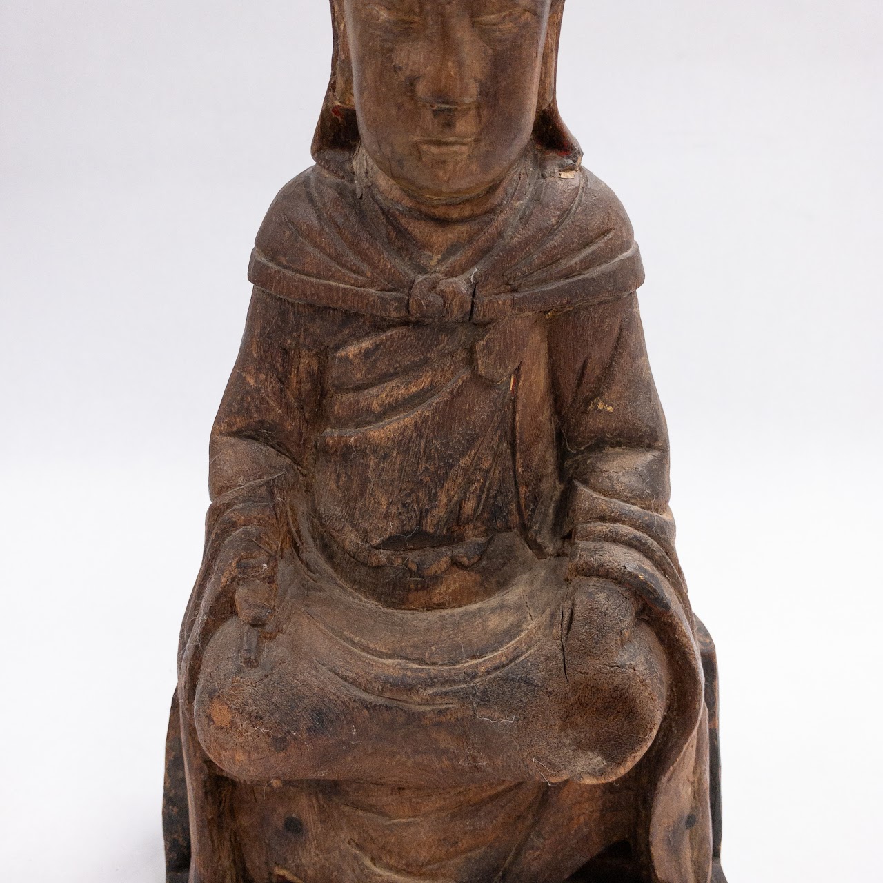 Vintage Wooden Guan Yin Seated Statue