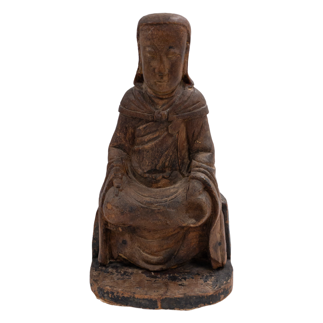 Vintage Wooden Guan Yin Seated Statue