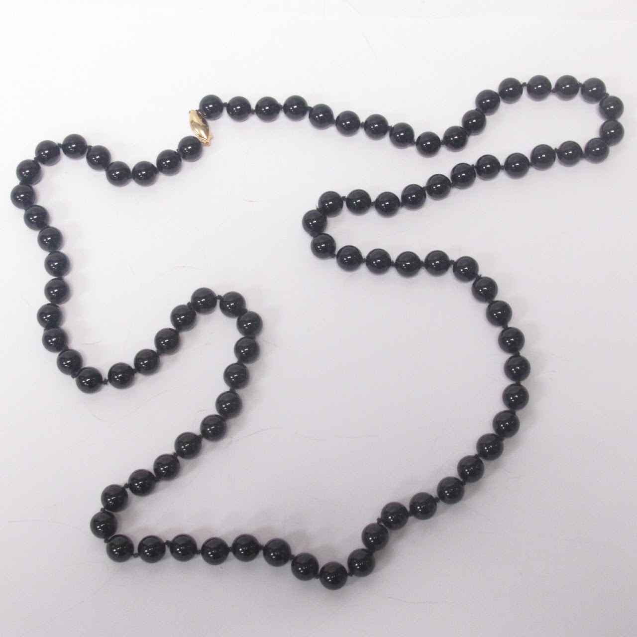 Black Onyx Bead Necklace with 14K Gold Clasp