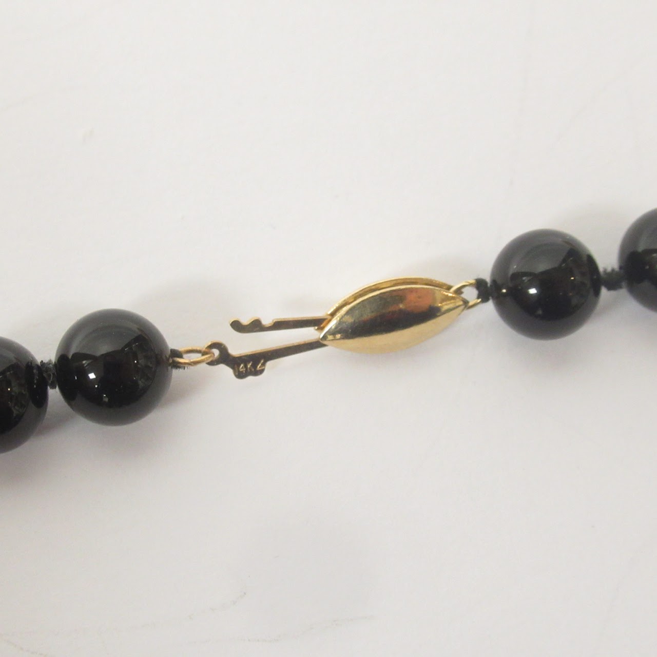 Black Onyx Bead Necklace with 14K Gold Clasp