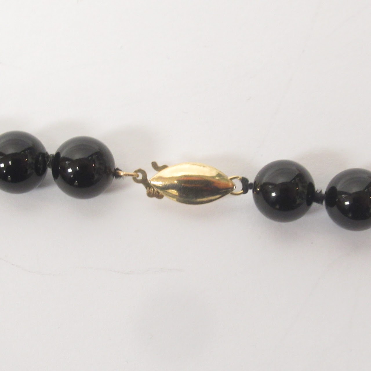 Black Onyx Bead Necklace with 14K Gold Clasp