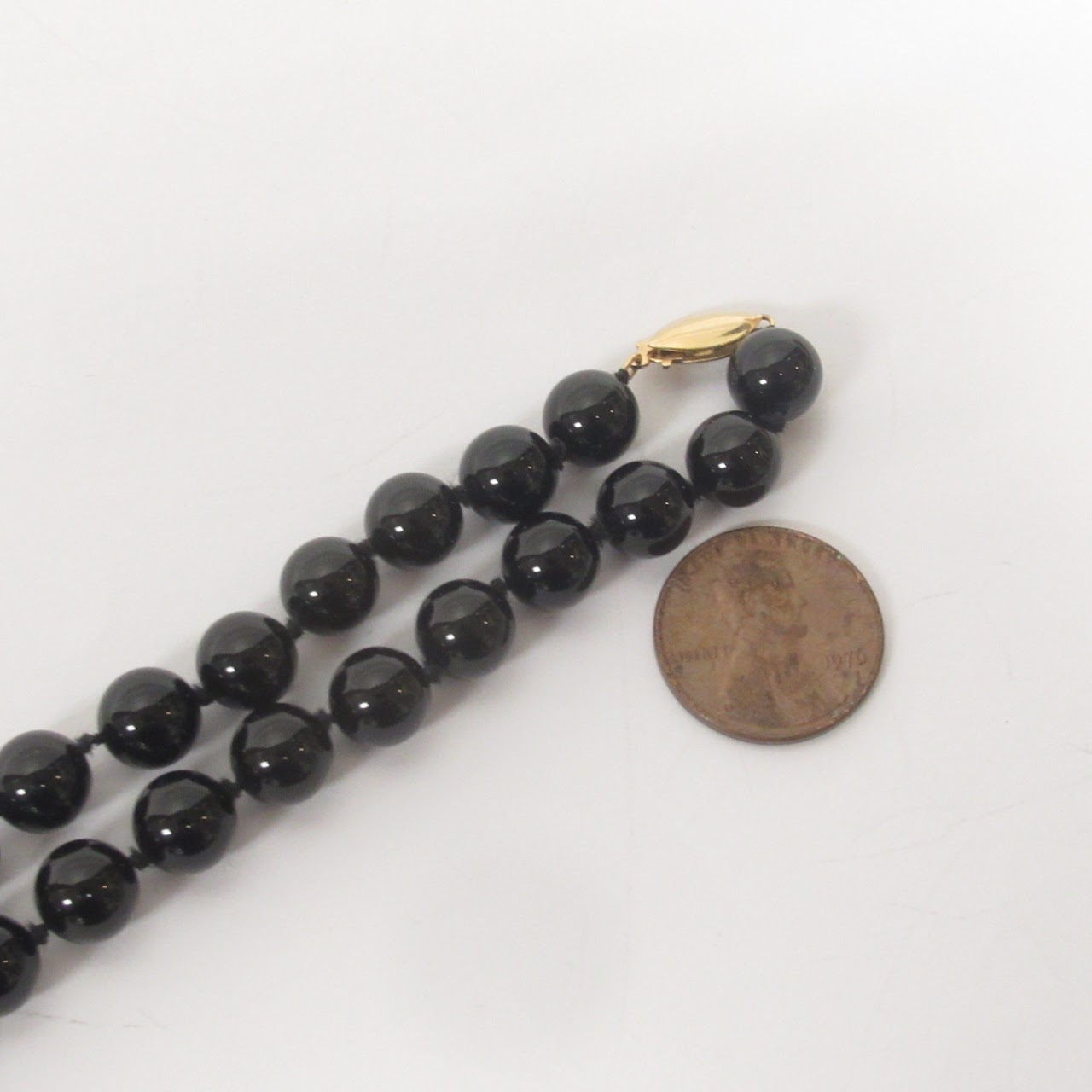 Black Onyx Bead Necklace with 14K Gold Clasp