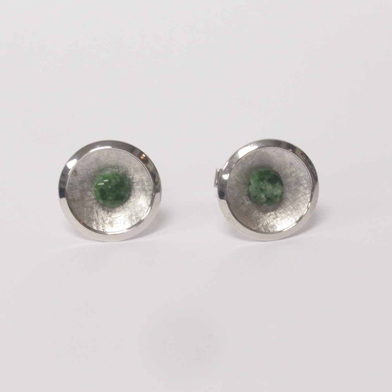 Mid-Century Sterling Silver & Green Stone Cufflinks