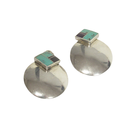 Sterling Silver & Turquoise Deco Style Clip Earrings