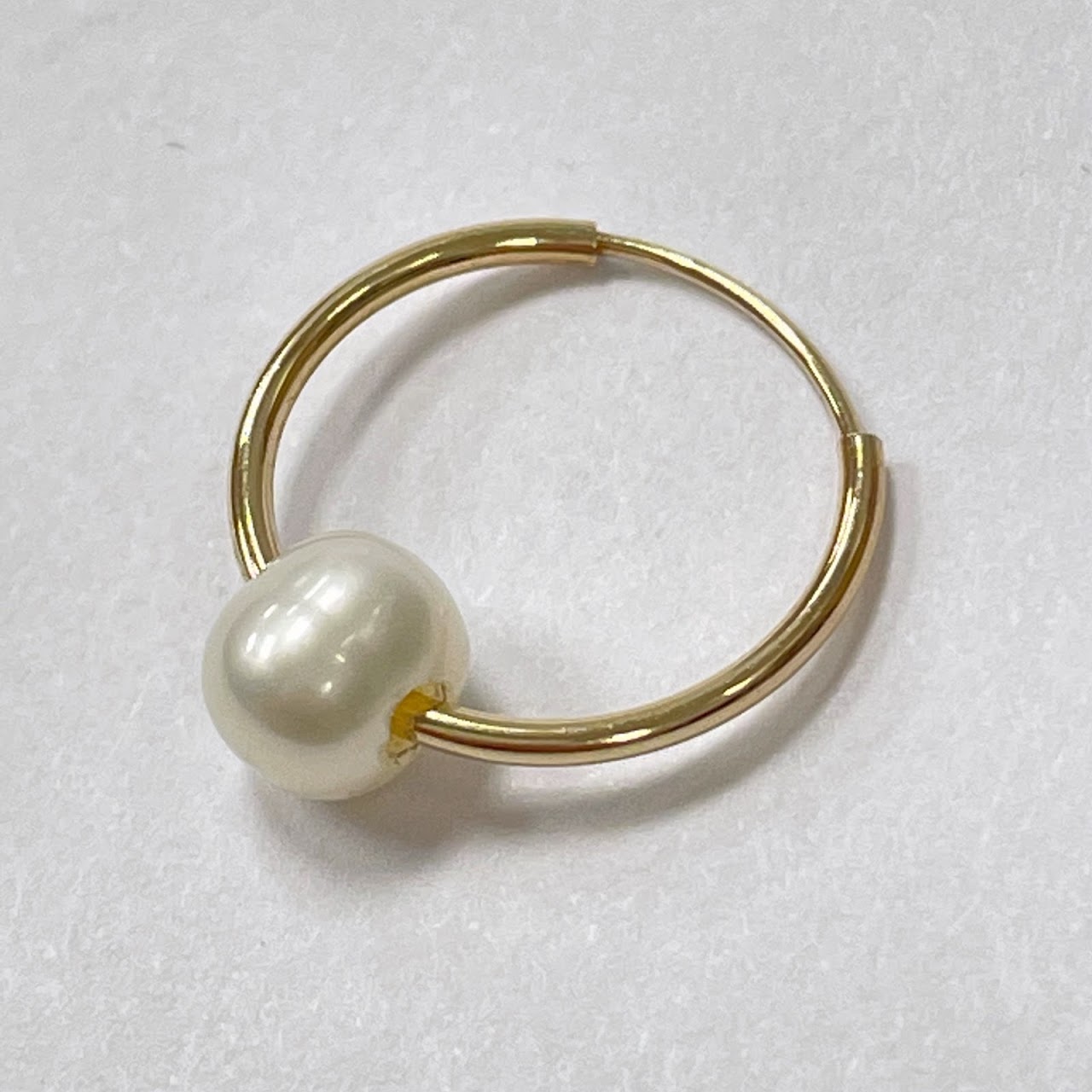 14K Gold & Pearl Huggie Hoop Earrings