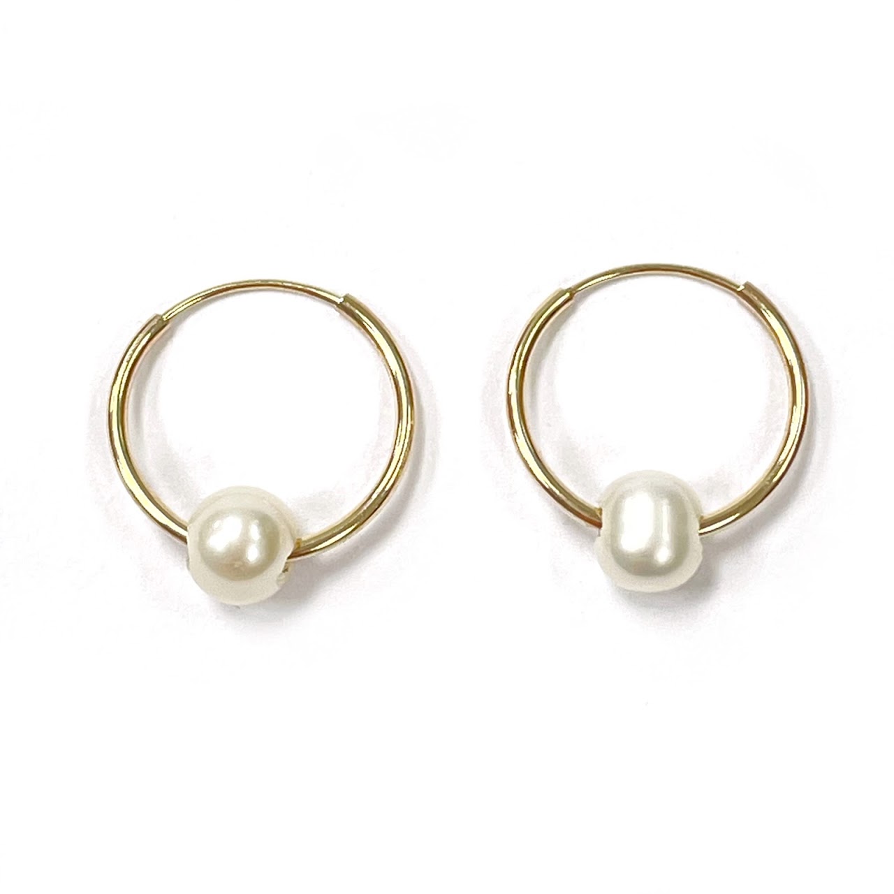 14K Gold & Pearl Huggie Hoop Earrings